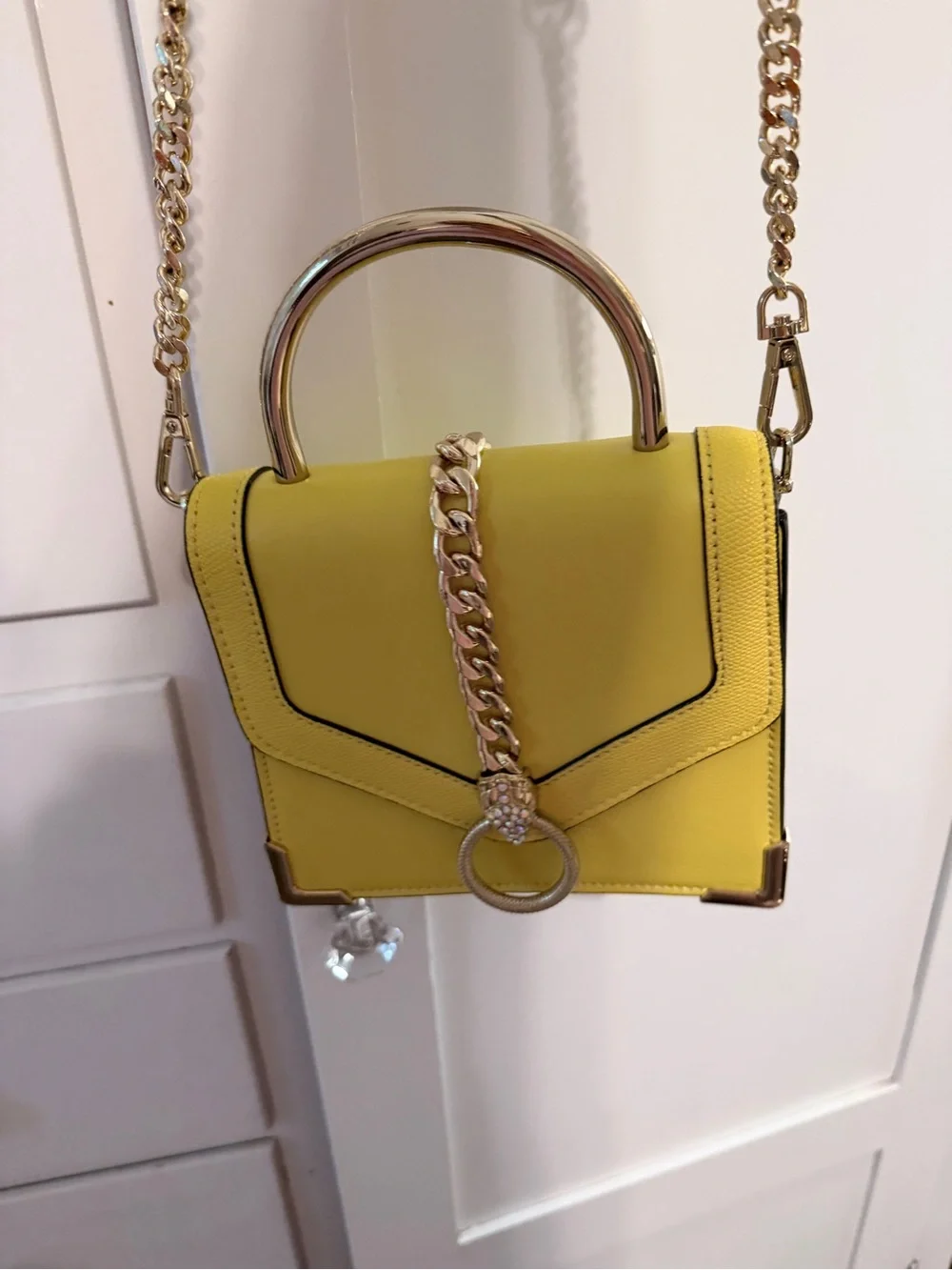 Aldo Bright Yellow Mini Crossbody with Chain and Top Handle